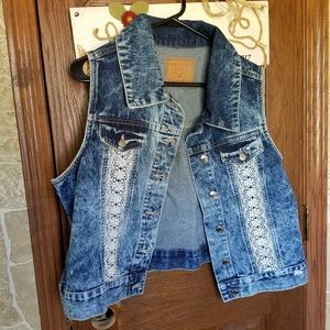 Distressed Denim and Lace vest
